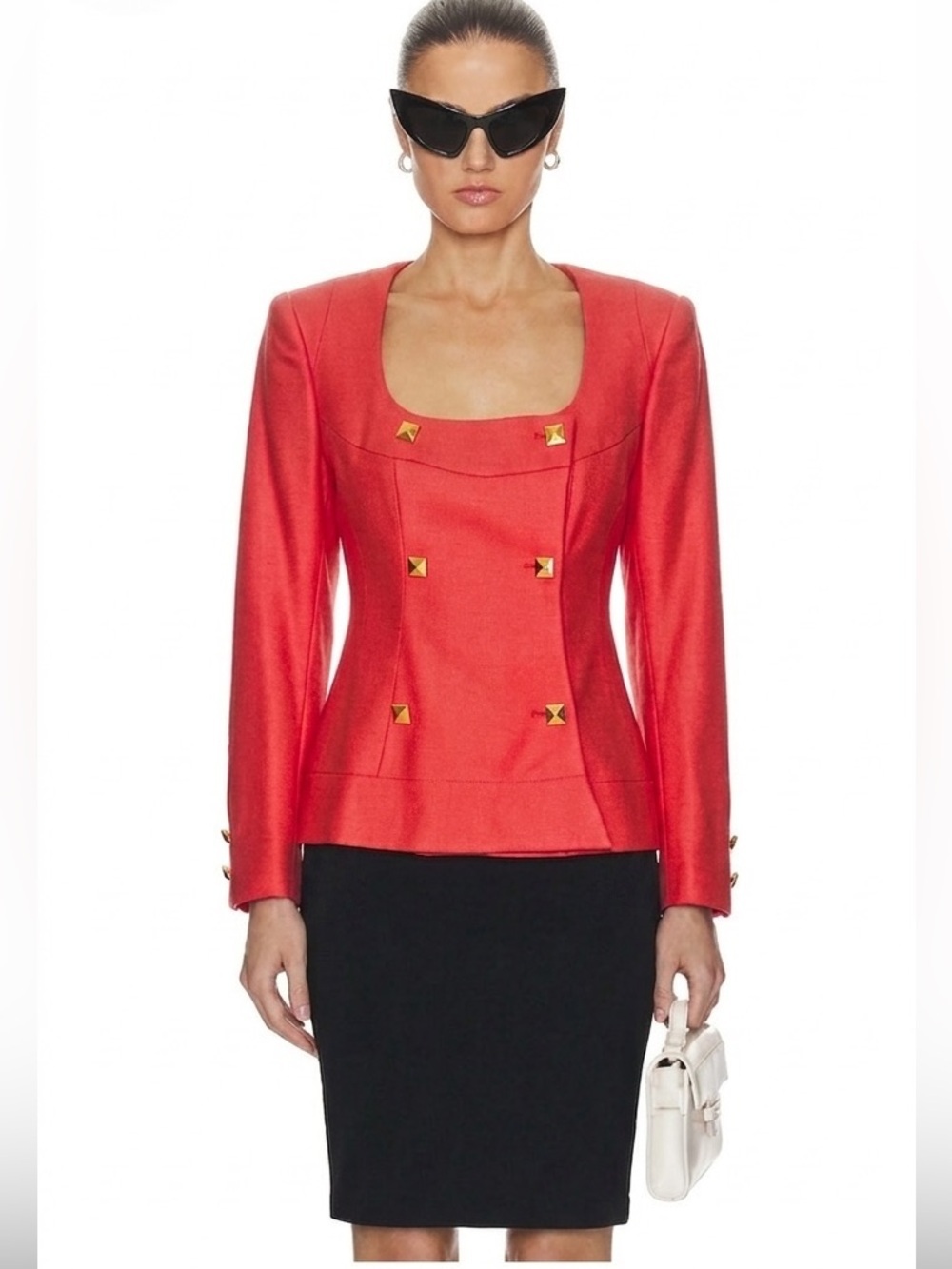 CLAUDE MONTANA Vintage 80s Tailored Blazer Jacket Futuristic Top Rare Red Wool 8